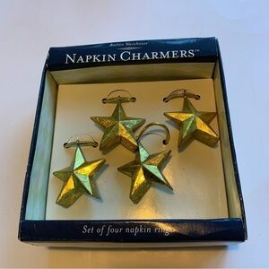 BOSTON WAREHOUSE Gold star napkin rings set of four holiday fall patriotic